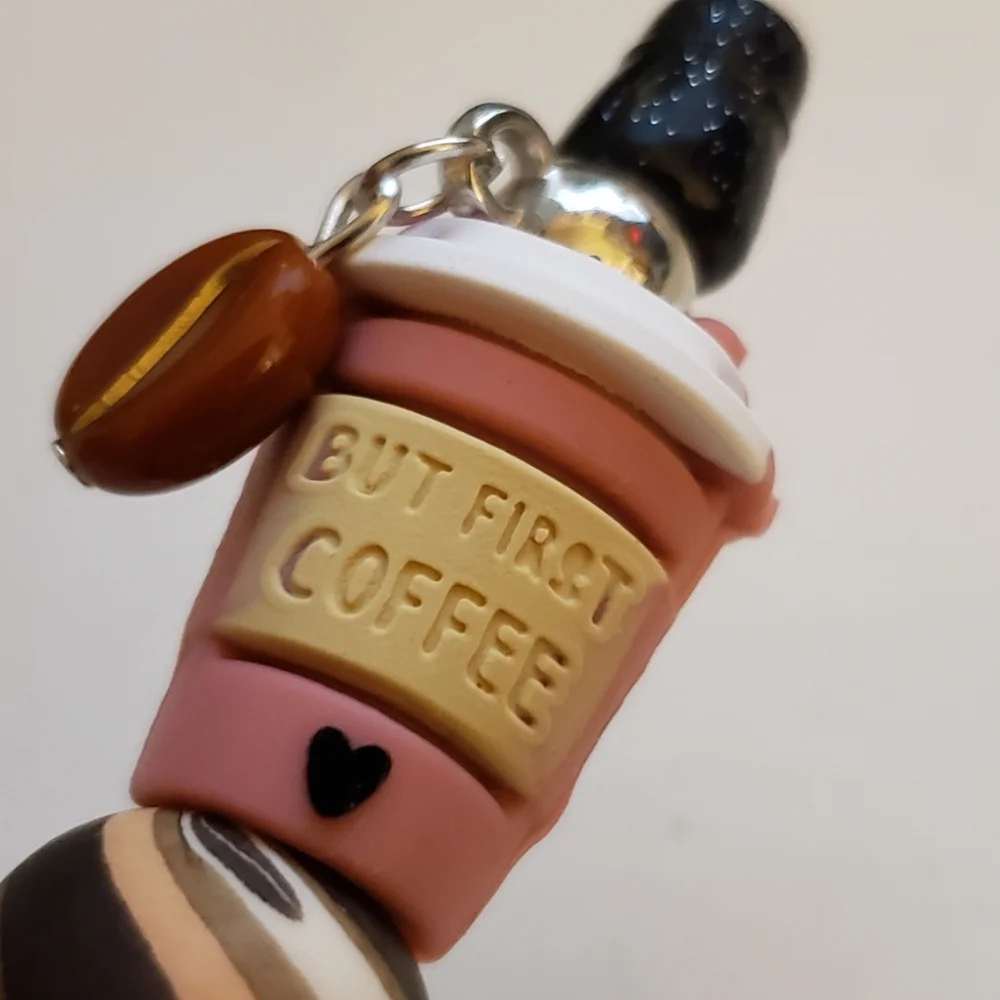 Handmade Glitter But First Coffee Beaded Silicone Focal Bead Pen